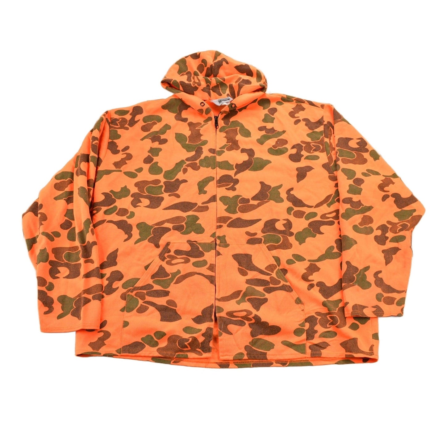 Vintage 1990s Moleskins Orange Camo Graphic Hoodie Men's 2XL from propervintagecanada
