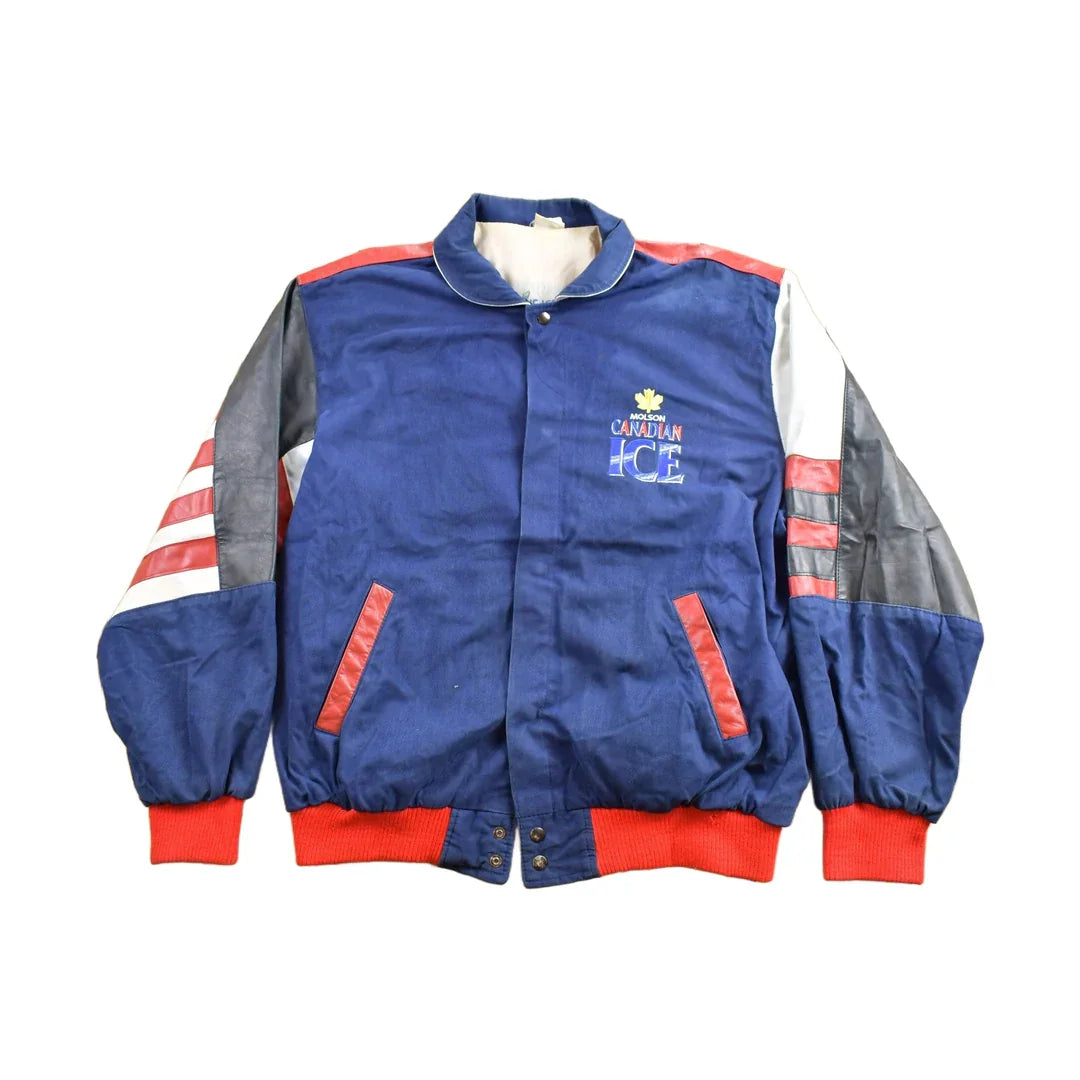 Vintage 1990s Molson Canadian Ice Leather Varsity Jacket Men's XL from propervintagecanada