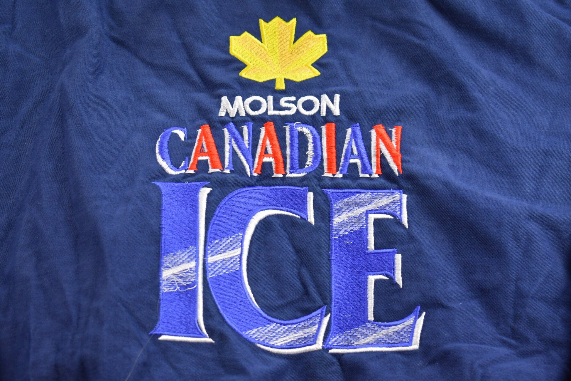 Vintage 1990s Molson Canadian Ice Leather Varsity Jacket Men's XL from propervintagecanada