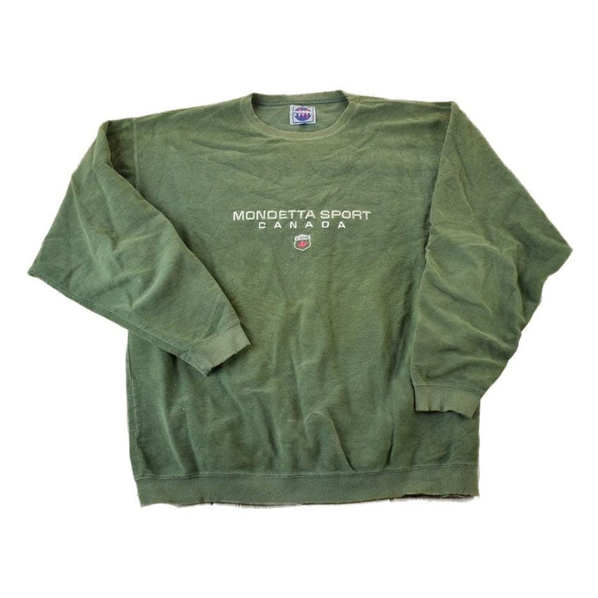 Vintage 1990s Mondetta Sport Olive Souvenir Crewneck Sweatshirt Made In USA Men's XL from propervintagecanada