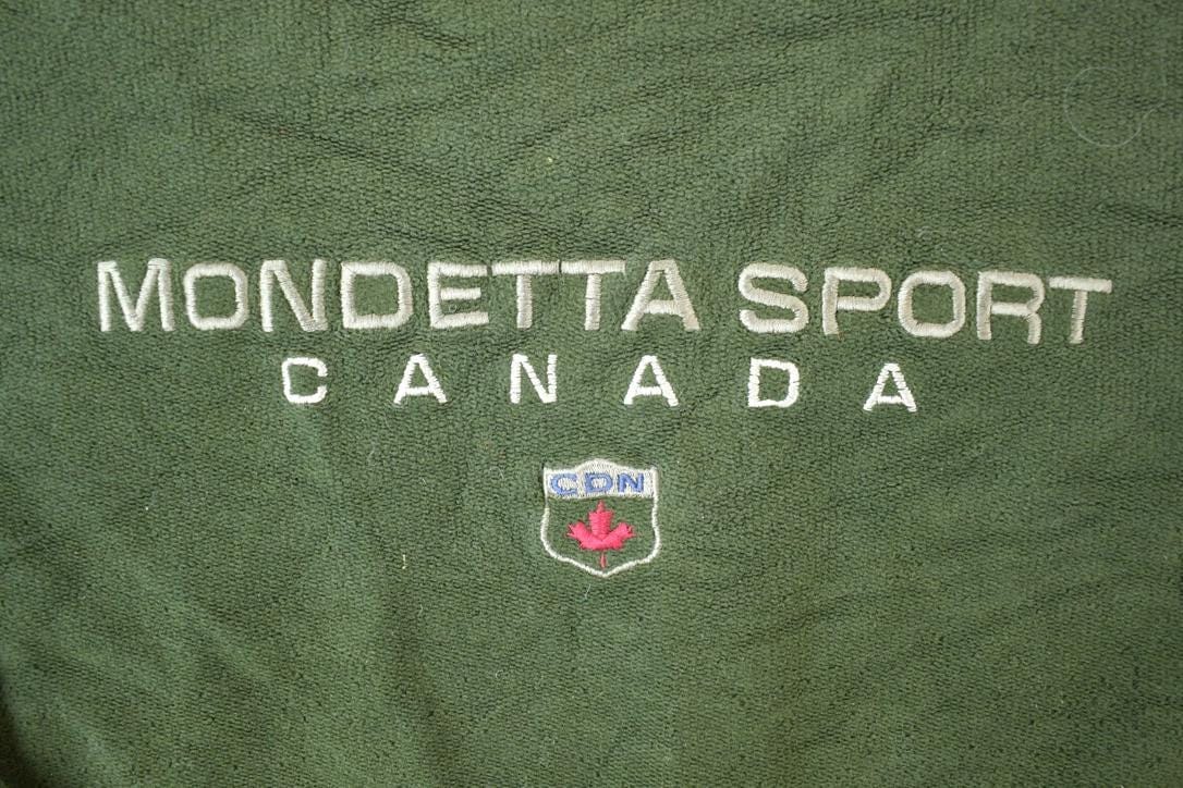 Vintage 1990s Mondetta Sport Olive Souvenir Crewneck Sweatshirt Made In USA Men's XL from propervintagecanada