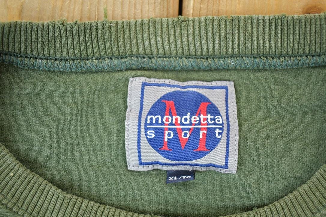 Vintage 1990s Mondetta Sport Olive Souvenir Crewneck Sweatshirt Made In USA Men's XL from propervintagecanada