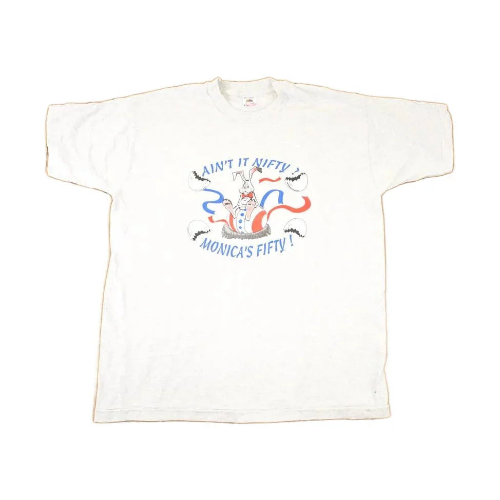 Vintage 1990s Monica's Fifty Cartoon Bunny Souvenir Travel T-Shirt Women's XL from propervintagecanada