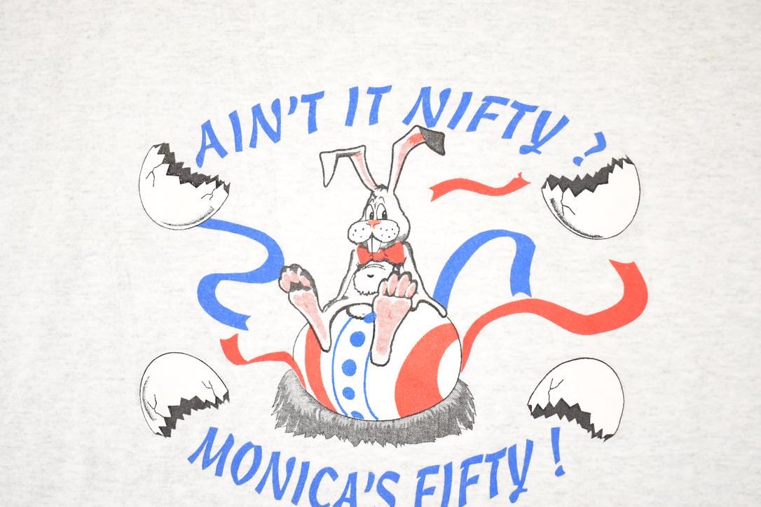 Vintage 1990s Monica's Fifty Cartoon Bunny Souvenir Travel T-Shirt Women's XL from propervintagecanada