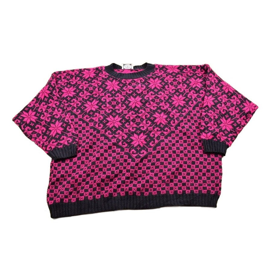 Vintage 1990s Monogram Knitted Crewneck Sweater Women's XL from propervintagecanada