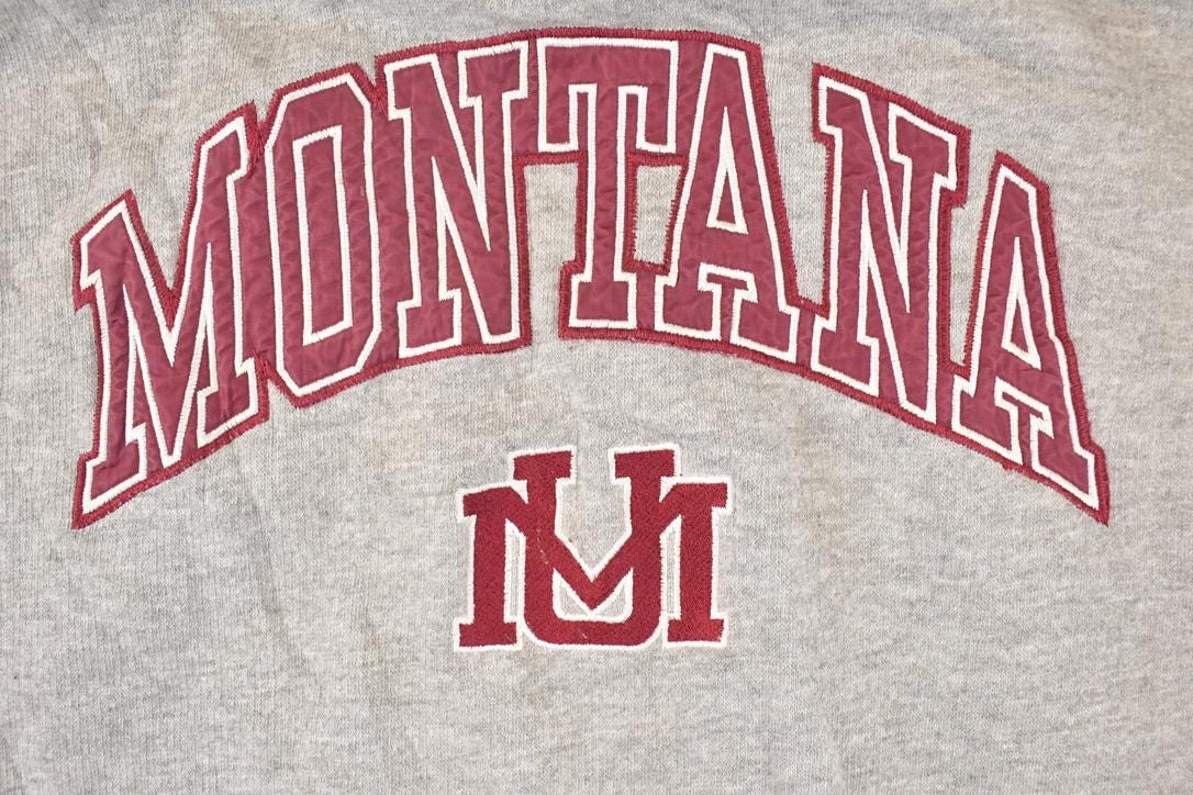 Vintage 1990s Montana University Embroidered Hoodie Sweater Mens L from propervintagecanada
