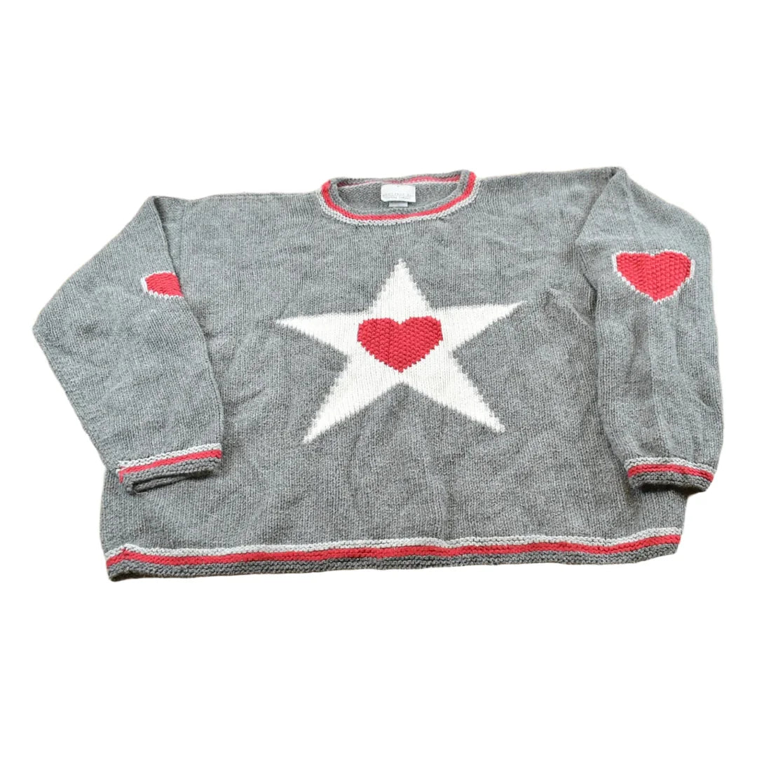Vintage 1990s Monterey Bay Heart Star Cotton Knit Pullover Sweater Women's XL Boxy / 90s Streetwear / Basic Layering Essentials Cozy from propervintagecanada
