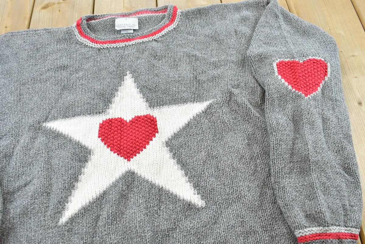 Vintage 1990s Monterey Bay Heart Star Cotton Knit Pullover Sweater Women's XL Boxy / 90s Streetwear / Basic Layering Essentials Cozy from propervintagecanada