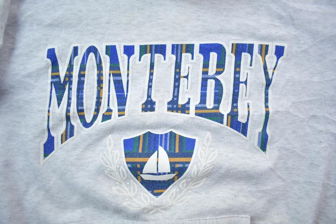 Vintage 1990s Monterey Striped Sleeve Hoodie Sweatshirt Men's Small from propervintagecanada