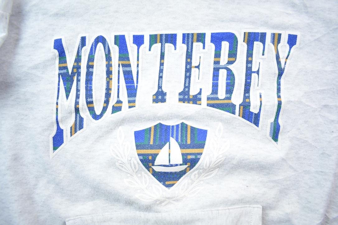 Vintage 1990s Monterey Striped Sleeve Hoodie Sweatshirt Men's Small from propervintagecanada