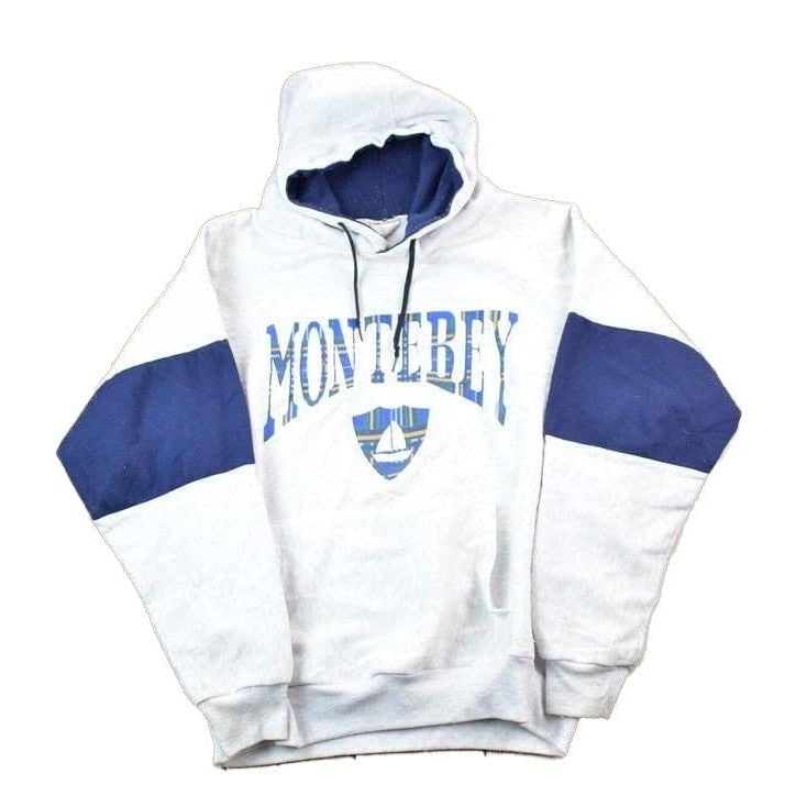 Vintage 1990s Monterey Striped Sleeve Hoodie Sweatshirt Men's Small from propervintagecanada