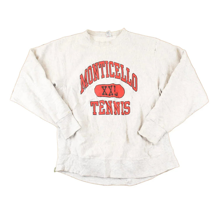 Vintage 1990s Monticello Tennis Graphic Print University Crewneck Sweater Men's L from propervintagecanada