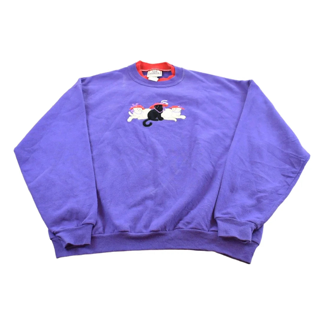 Vintage 1990s Morning Sun Cats Graphic Crewneck Men's XL from propervintagecanada
