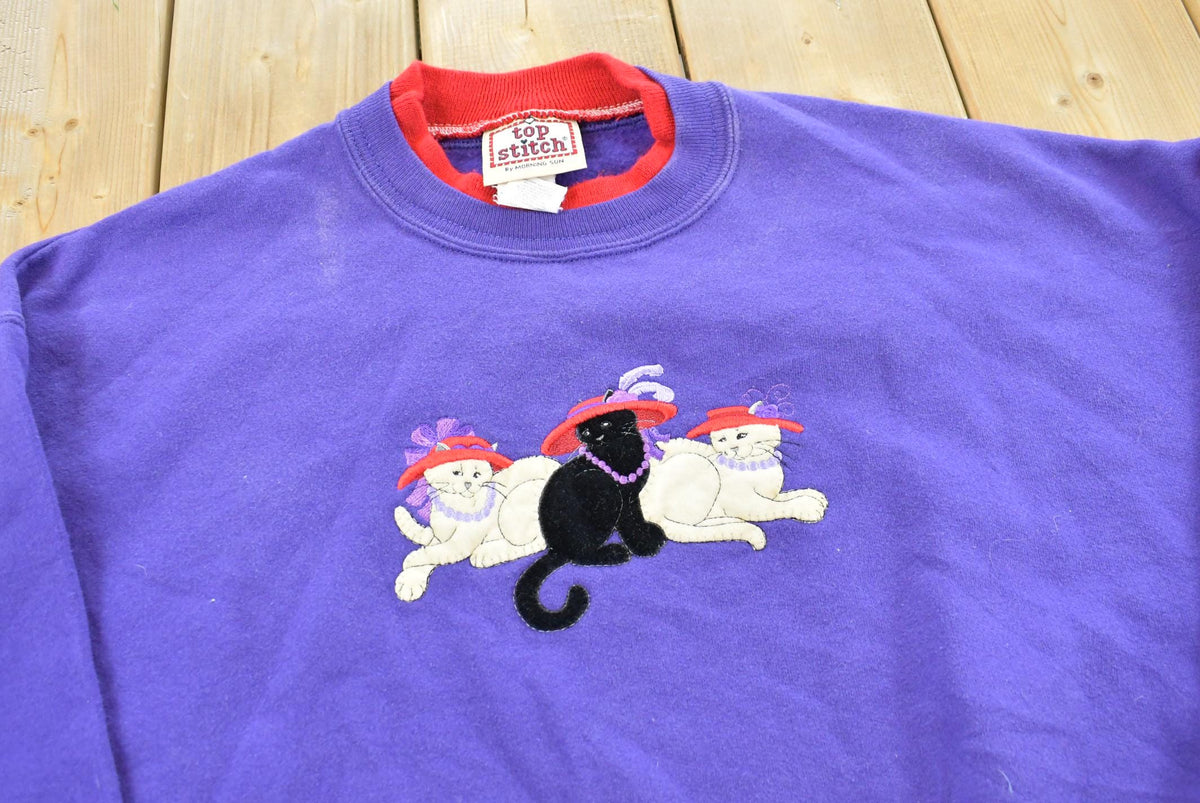 Vintage 1990s Morning Sun Cats Graphic Crewneck Men's XL from propervintagecanada
