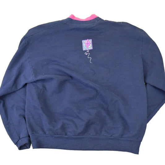 Vintage 1990s Morning Sun Cute Kite Double Collar Embroidered Crewneck Sweatshirt Women's XL from propervintagecanada