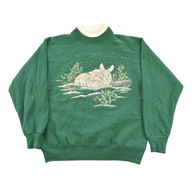 Vintage 1990s Morning Sun Cute Snowy Rabbits Graphic Crewneck Sweatshirt Women's S from propervintagecanada
