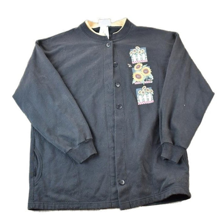 Vintage 1990s Morning Sun Double Collar Full Button Sunflowers Souvenir Crewneck Sweatshirt Women's L from propervintagecanada