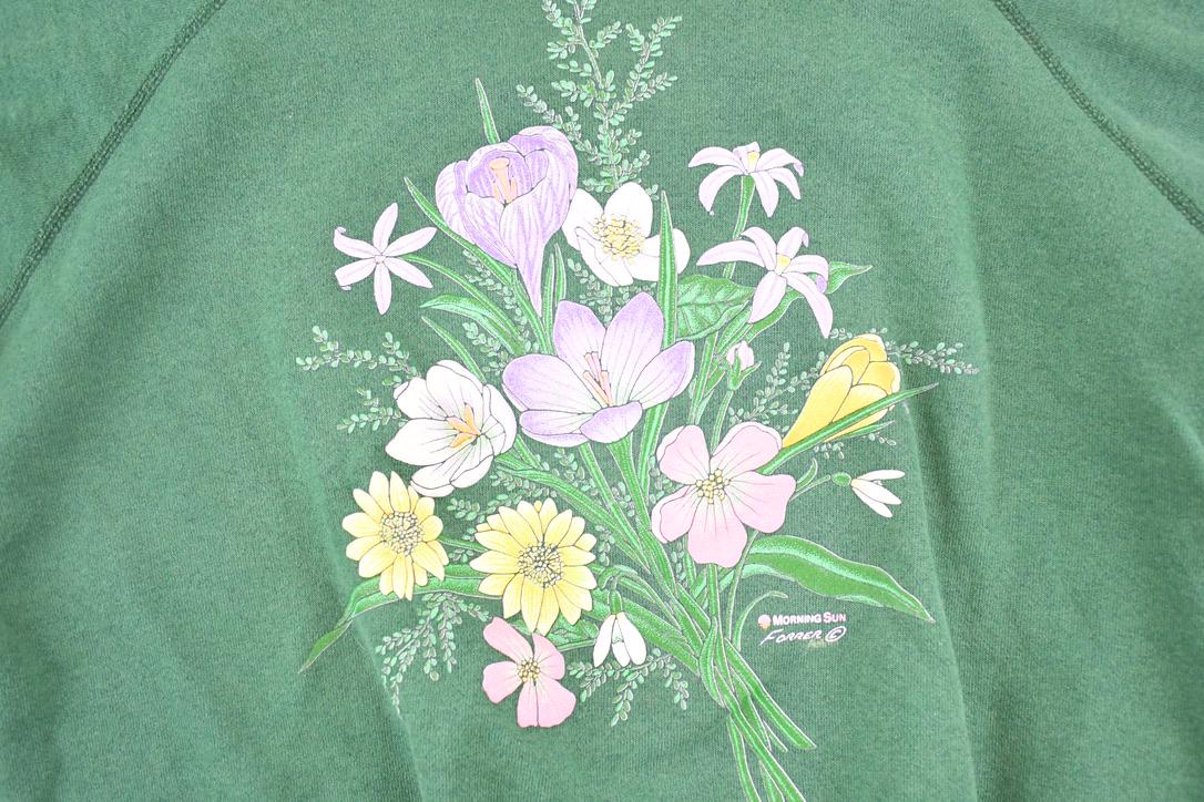 Vintage 1990s Morning Sun Flower Bunches Collared Sweatshirt Women's L / Made In USA / 90's Tourist Vacation Graphic Sweater from propervintagecanada