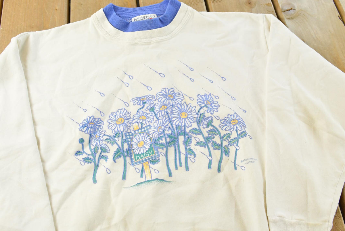 Vintage 1990s Morning Sun Petite Cute Floral Double Collar Crewneck Sweatshirt Women's S from propervintagecanada