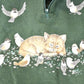 Vintage 1990s Morning Sun Sleeping Kitty Cat Quarter Zip Collared Crewneck Sweatshirt Women's L from propervintagecanada