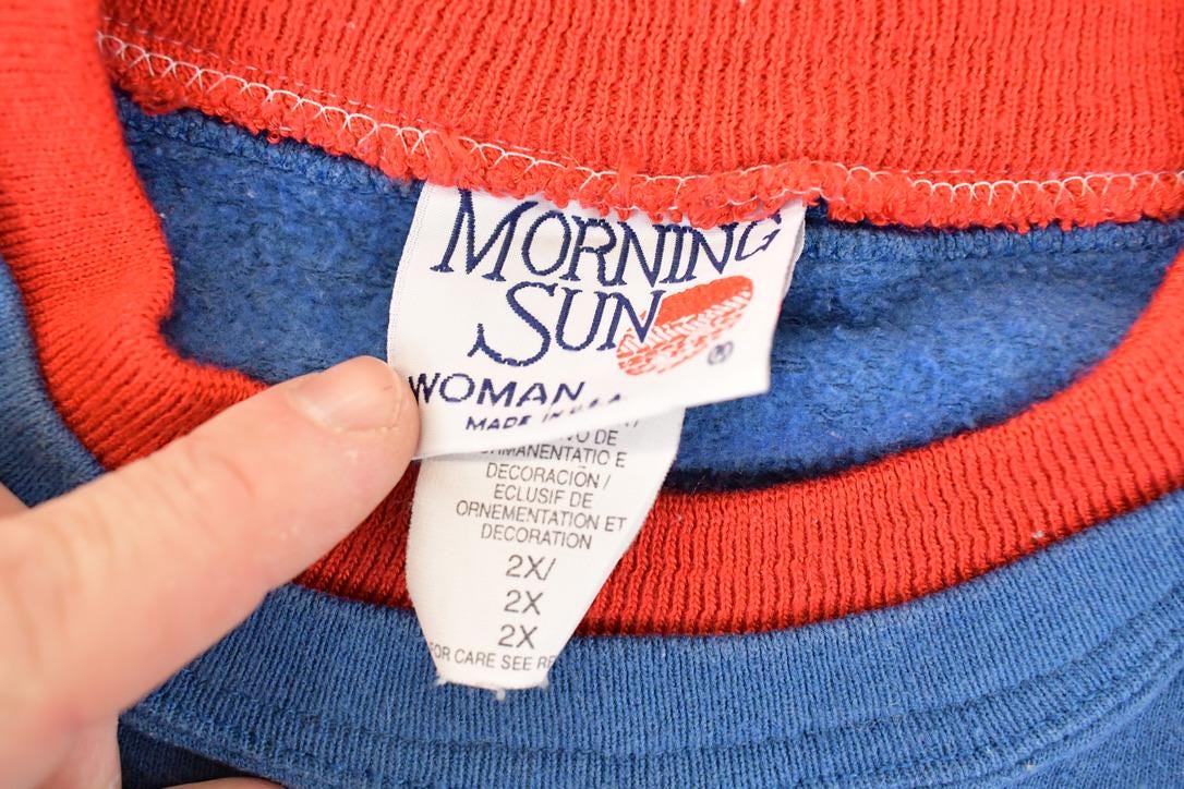 Vintage 1990s Morning Sun Winter Cardinals Graphic Print Double Collar Crewneck Sweatshirt Womens XXL from propervintagecanada