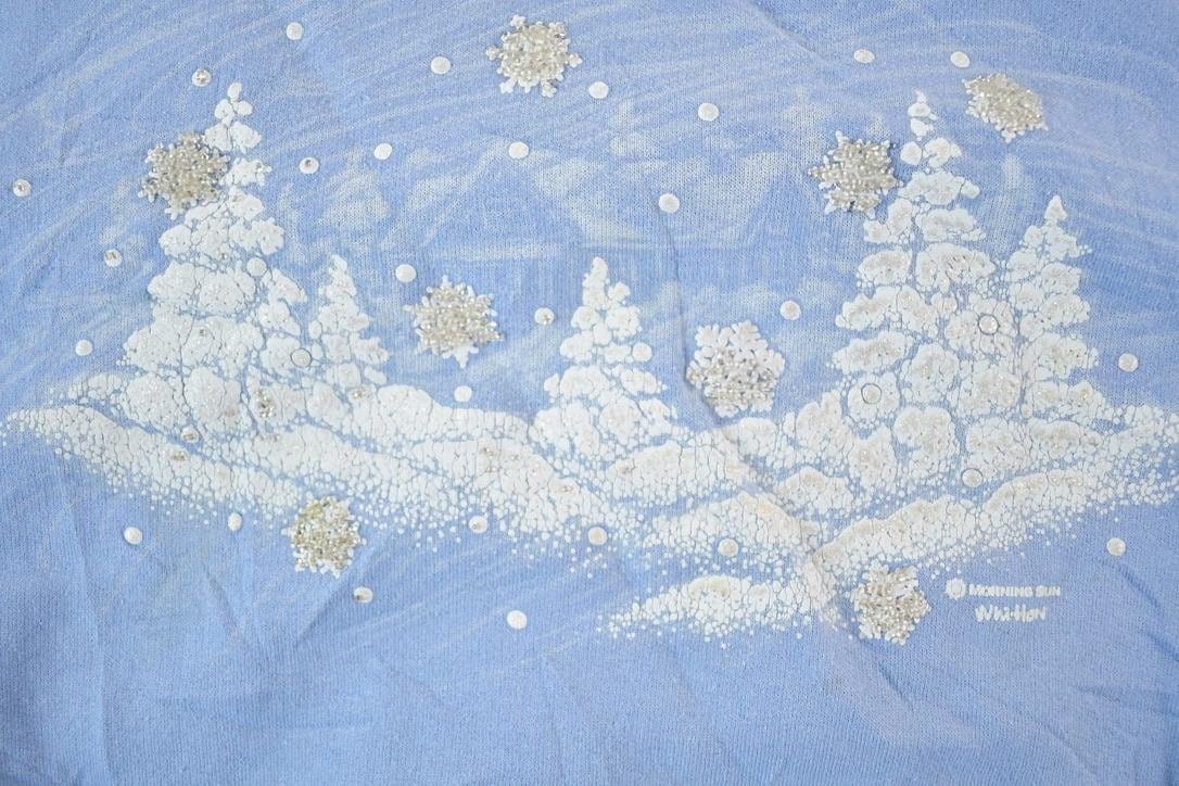 Vintage 1990s Morning Sun Winter Wonderland Double Collar Crewneck Sweatshirt Womens L-XL from propervintagecanada