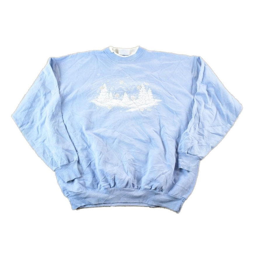 Vintage 1990s Morning Sun Winter Wonderland Double Collar Crewneck Sweatshirt Womens L-XL from propervintagecanada