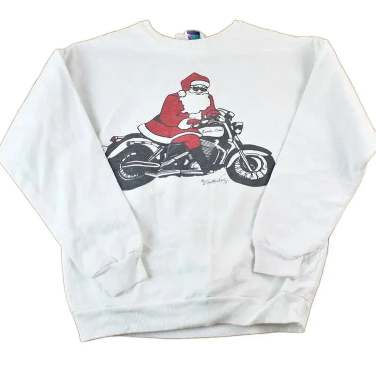 Vintage 1990s Motorcycle Santa Crewneck Sweatshirt Men's Large from propervintagecanada