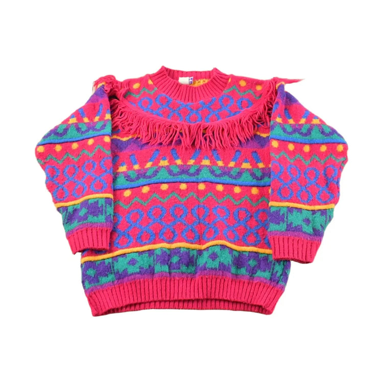 Vintage 1990s Mount Snow Abstract Knit Crewneck Sweater Youth L from propervintagecanada
