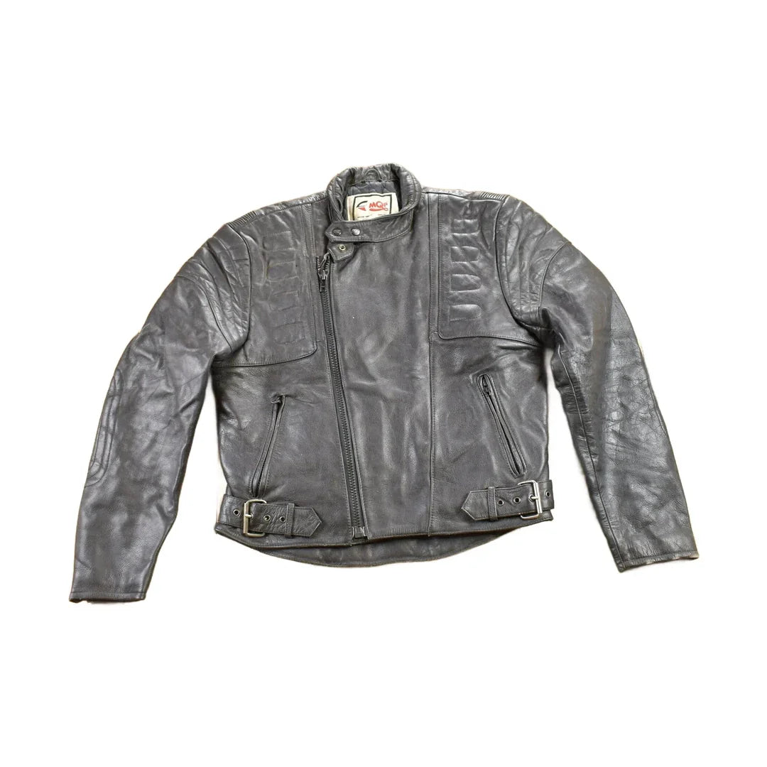 Vintage 1990s MQP Cafe Racer Leather Biker Jacket Men's Large from propervintagecanada