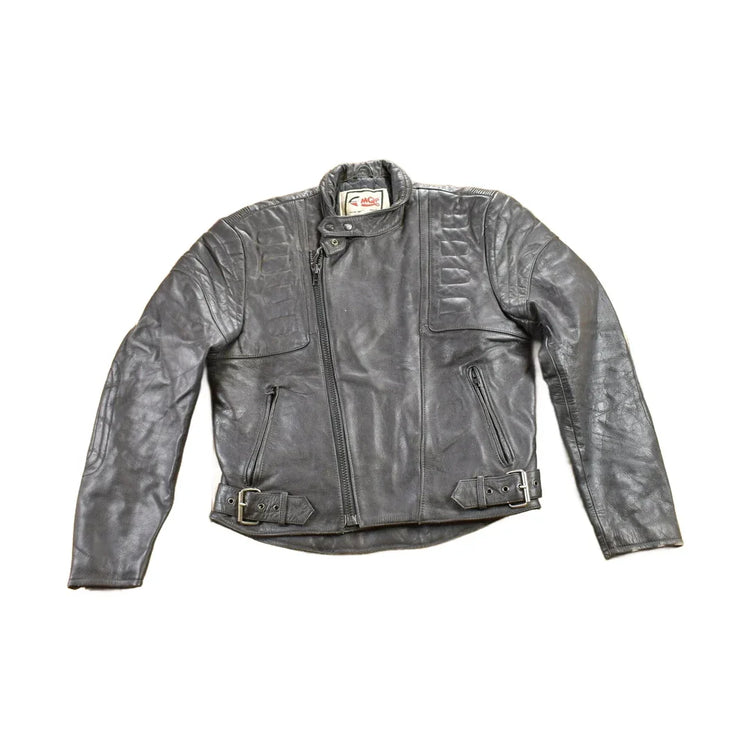 Vintage 1990s MQP Cafe Racer Leather Biker Jacket Men's Large from propervintagecanada