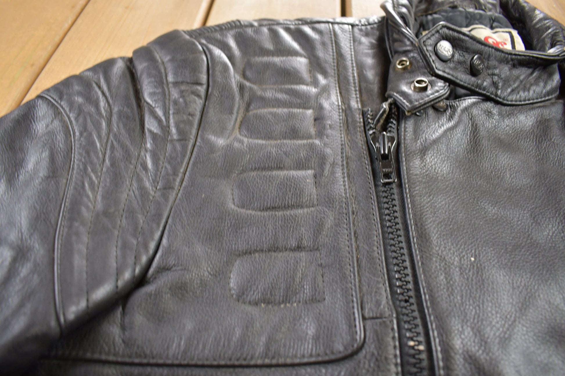 Vintage 1990s MQP Cafe Racer Leather Biker Jacket Men's Large from propervintagecanada