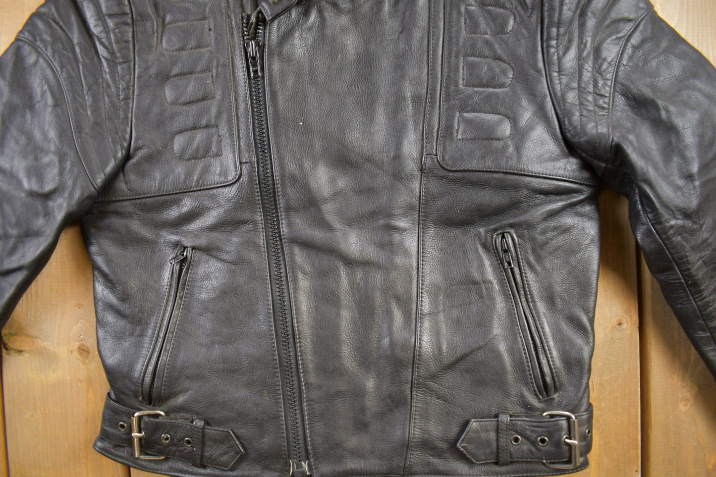 Vintage 1990s MQP Cafe Racer Leather Biker Jacket Men's Large from propervintagecanada
