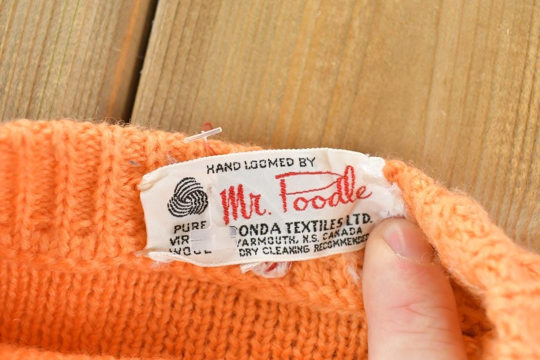 Vintage 1990s Mr Poodle Hand Loomed 100% Wool Cable Knit Crewneck Sweater Women's S from propervintagecanada