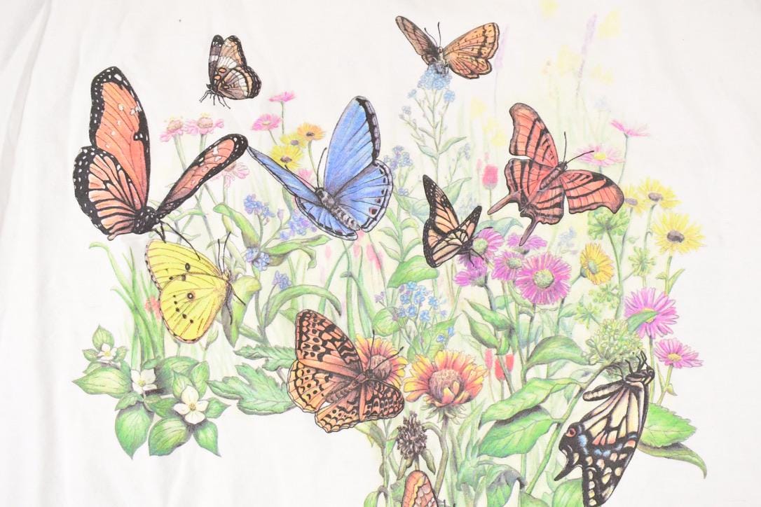 Vintage 1990s Multi Butterfly FAB Souvenir Outdoorsman T-Shirt Women's XL from propervintagecanada
