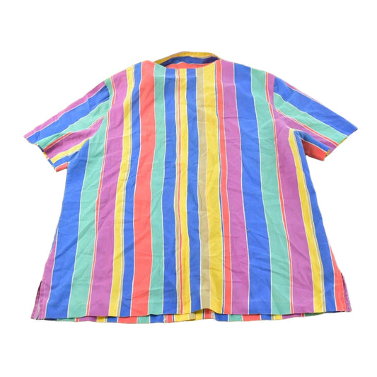 Vintage 1990s Multicolored Striped Short Sleeved Button Up Shirt Women's XL from propervintagecanada