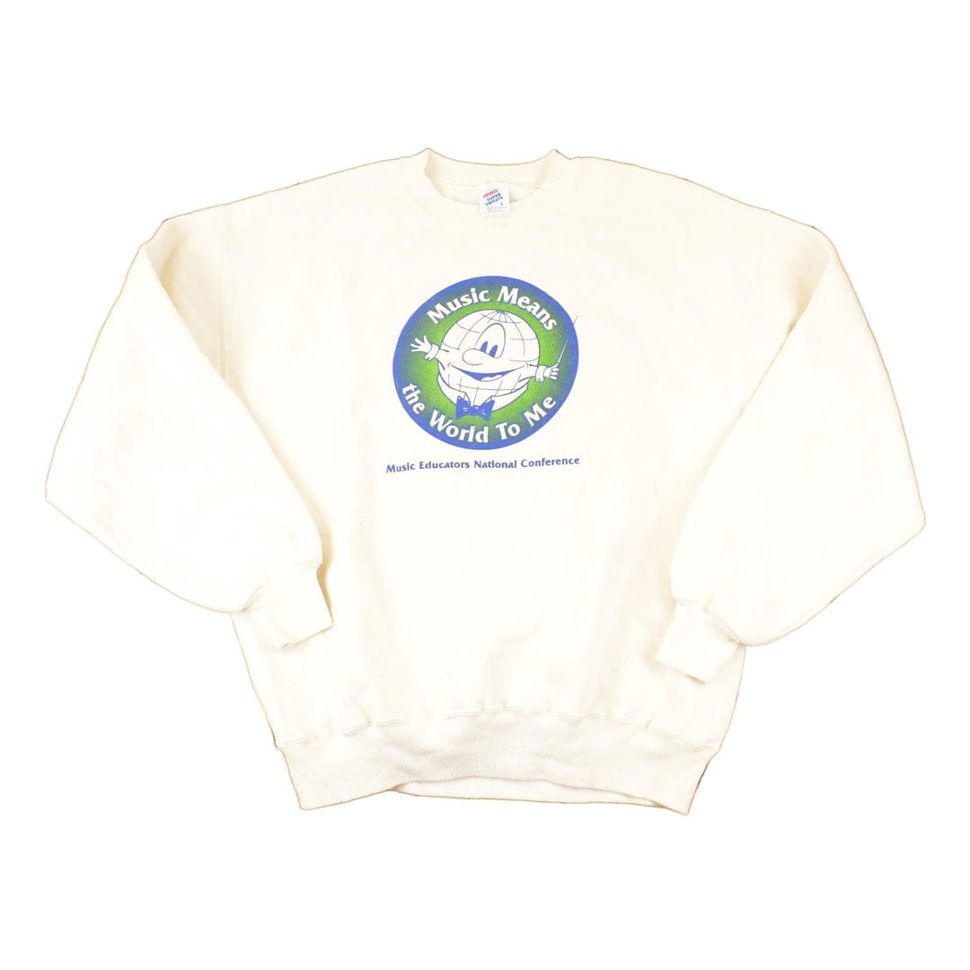 Vintage 1990s Music Means The World To Me Graphic Print Crewneck Sweatshirt Men's L from propervintagecanada