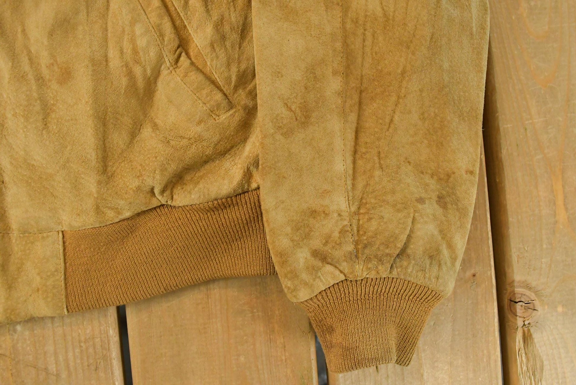 Vintage 1990s Naf Naf Nubuck Leather Flight Bomber Jacket Men's Medium from propervintagecanada