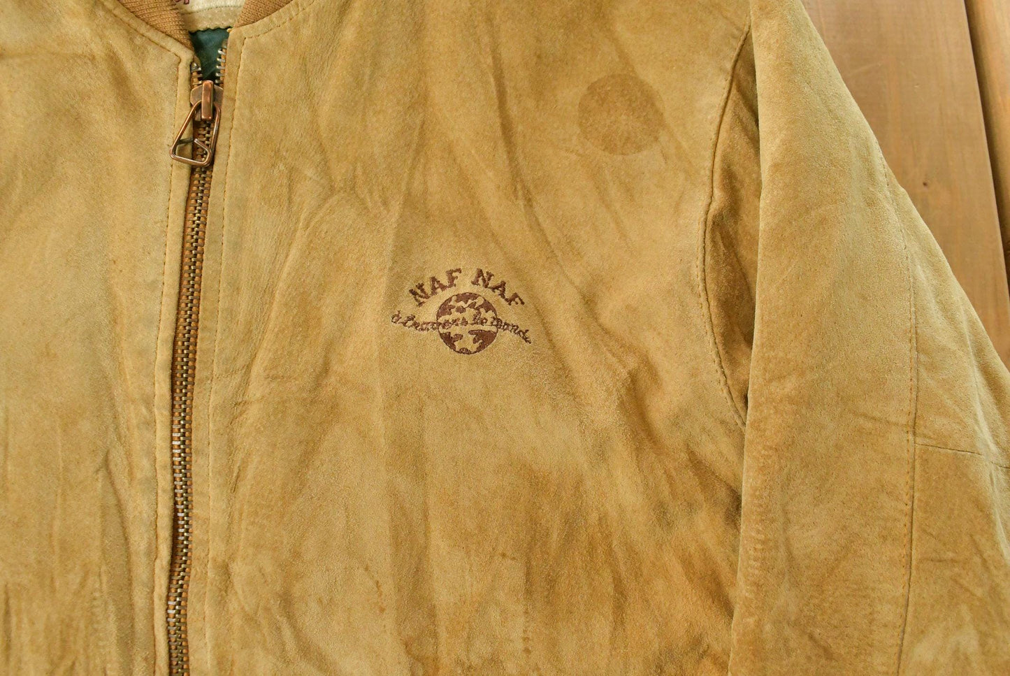 Vintage 1990s Naf Naf Nubuck Leather Flight Bomber Jacket Men's Medium from propervintagecanada