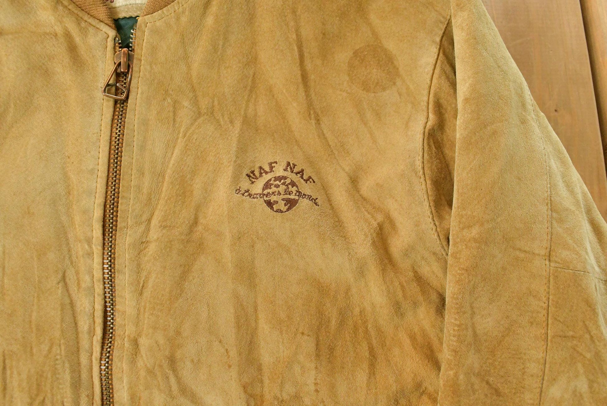 Vintage 1990s Naf Naf Nubuck Leather Flight Bomber Jacket Men's Medium from propervintagecanada