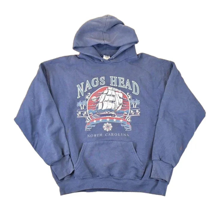 Vintage 1990s Nags Head North Carolina Tall Ships Graphic Print Hoodie Sweatshirt Men's L from propervintagecanada
