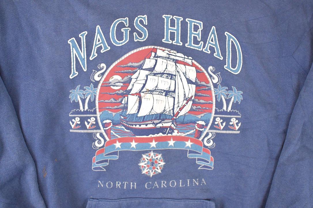 Vintage 1990s Nags Head North Carolina Tall Ships Graphic Print Hoodie Sweatshirt Men's L from propervintagecanada