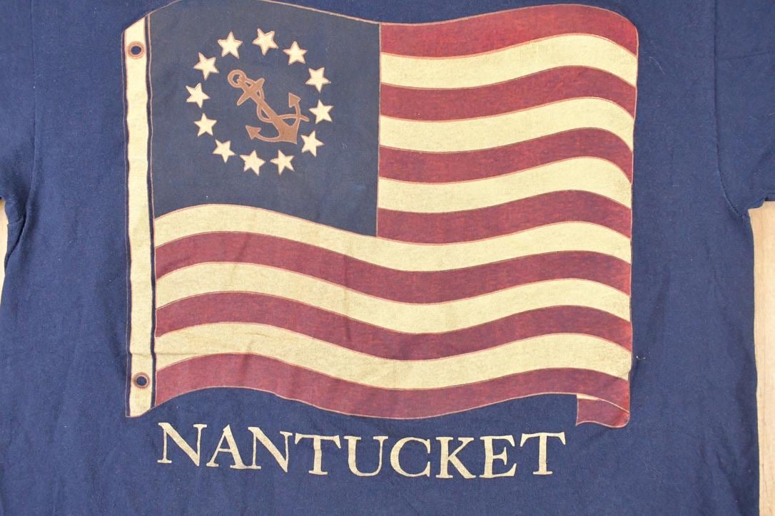 Vintage 1990s Nantucket Souvenir Flag Travel T-Shirt Men's M / Destination Shirt / 90s Single Stitch Graphic Tee / Made in USA from propervintagecanada