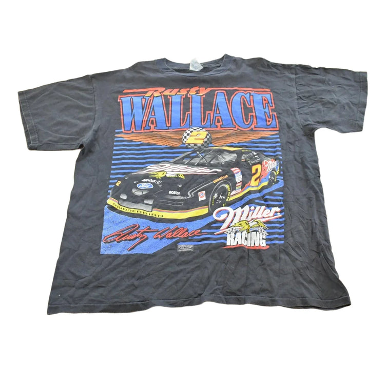 Vintage 1990s Nascar Rusty Wallace Miller Genuine Draft Racing T-Shirt Men's L from propervintagecanada