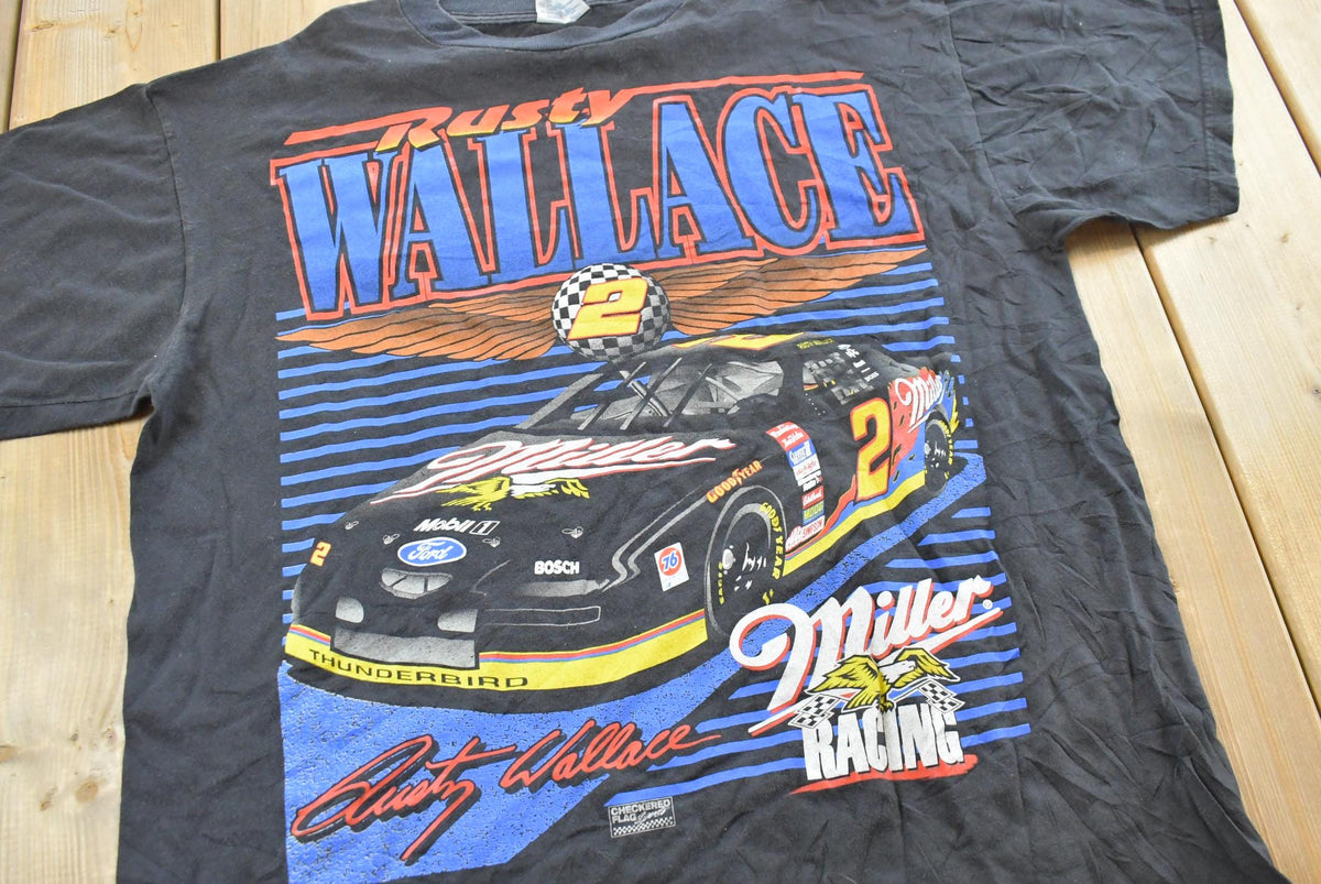 Vintage 1990s Nascar Rusty Wallace Miller Genuine Draft Racing T-Shirt Men's L from propervintagecanada