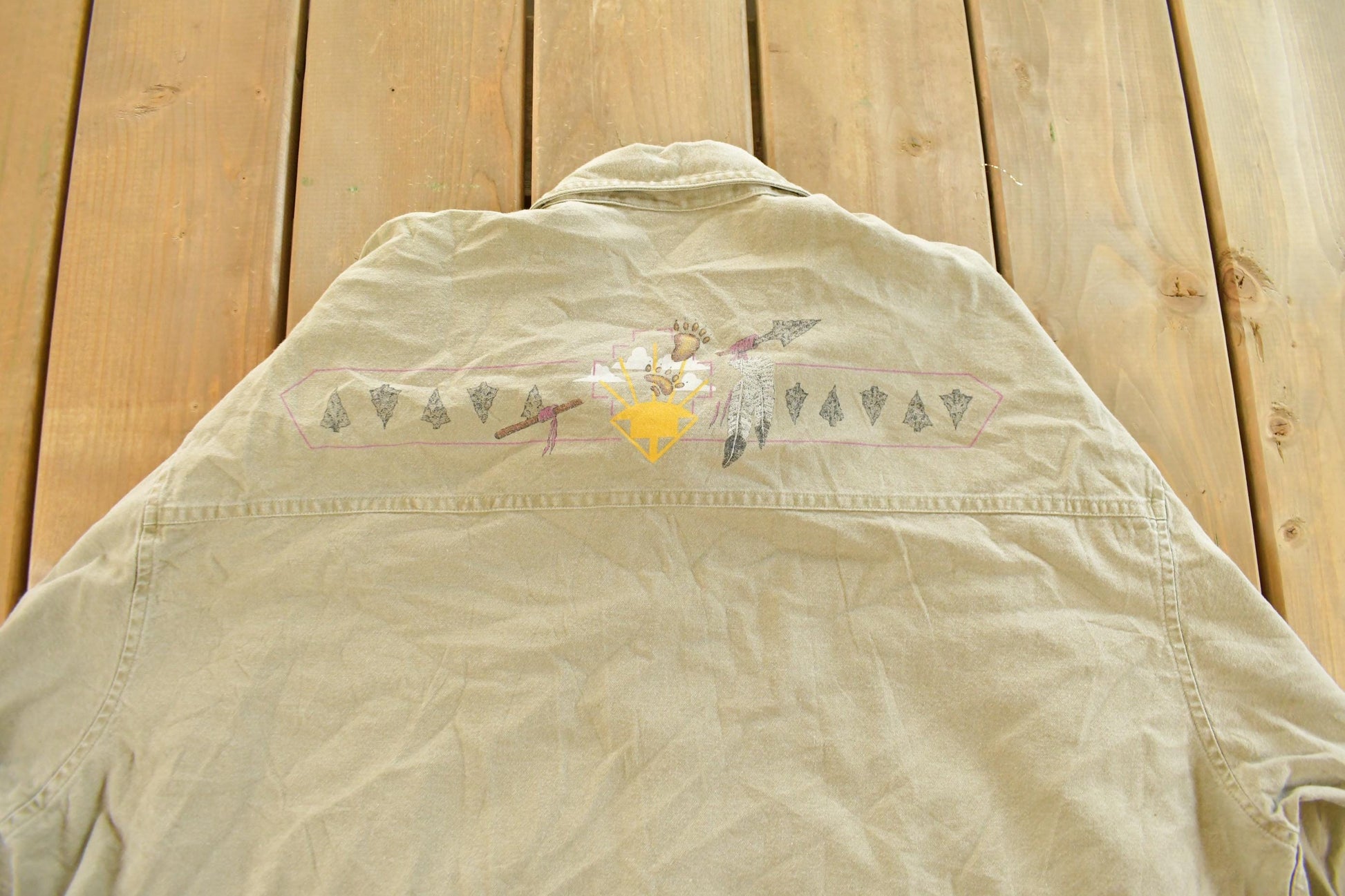 Vintage 1990s Native Art Graphic Western Style Button Up Shirt Men's 2XL from propervintagecanada