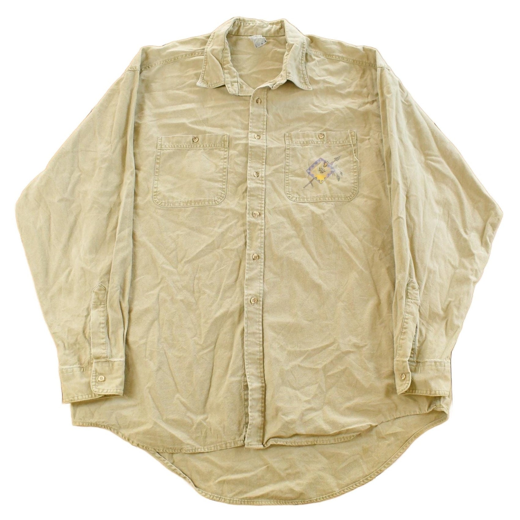 Vintage 1990s Native Art Graphic Western Style Button Up Shirt Men's 2XL from propervintagecanada