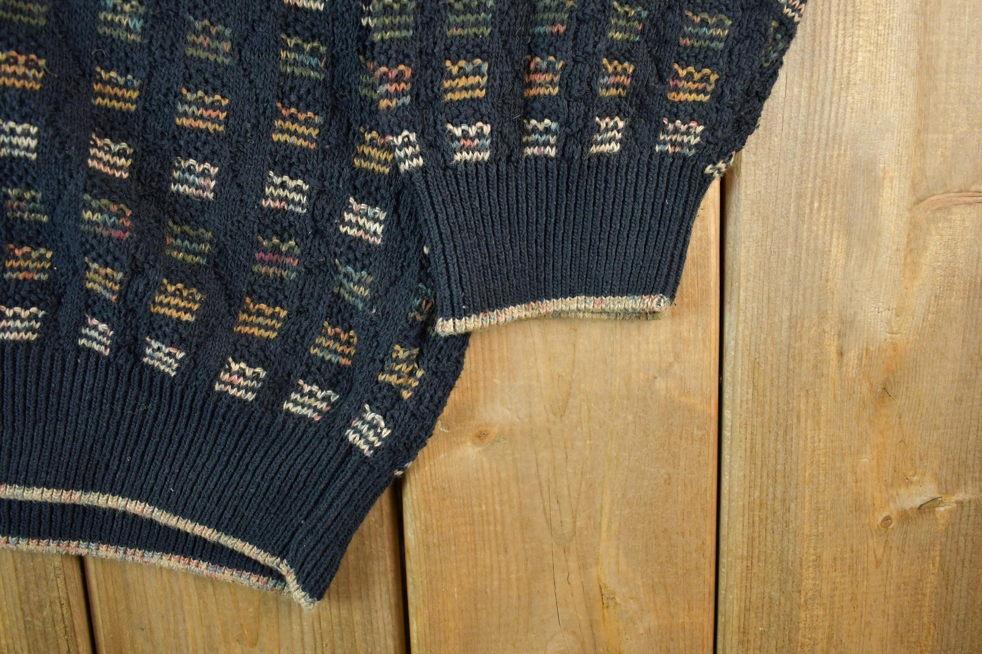 Vintage 1990s Natural Issue Abstract Pattern Knit Crewneck Sweater Men's Large from propervintagecanada