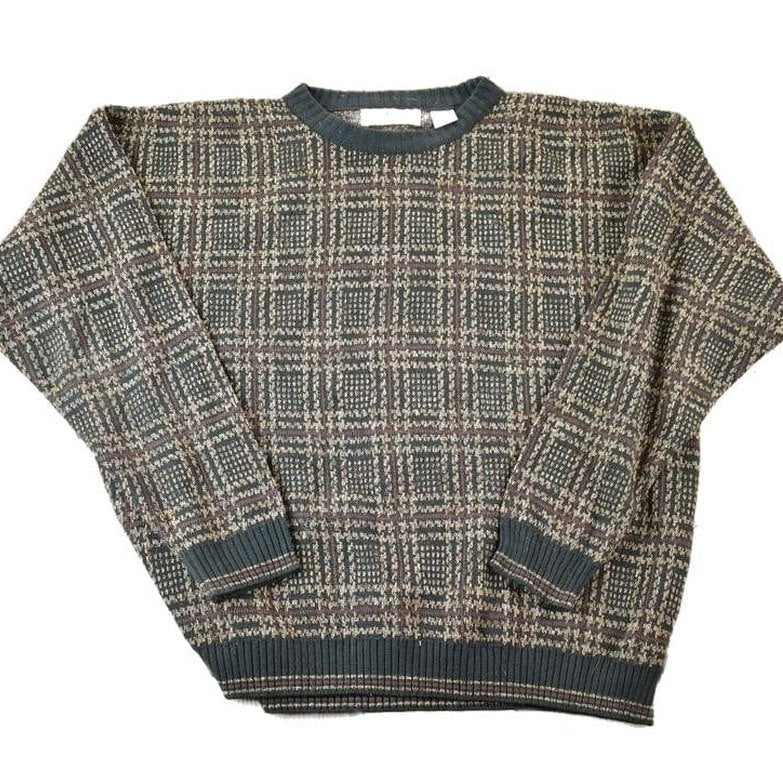 Vintage 1990s Natural Issue Knit Abstract Pattern Crewneck Sweater Men's XL from propervintagecanada