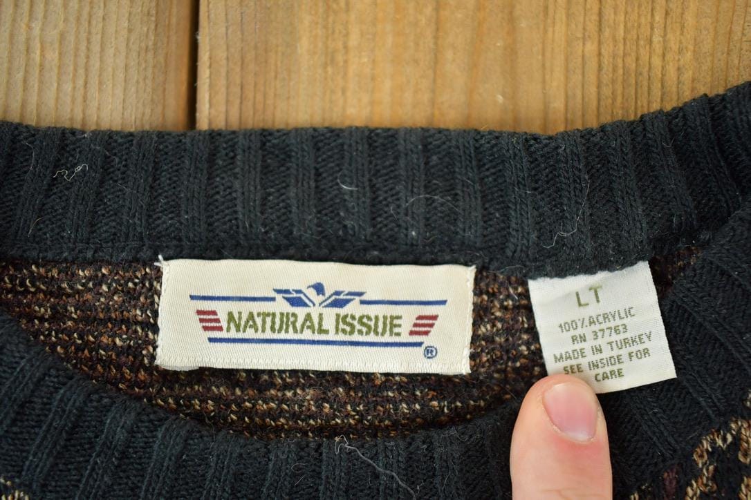 Vintage 1990s Natural Issue Knit Abstract Pattern Crewneck Sweater Men's XL from propervintagecanada